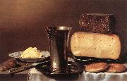 SCHOOTEN, Floris Gerritsz. van Still-life with Glass, Cheese, Butter and Cake A Norge oil painting reproduction